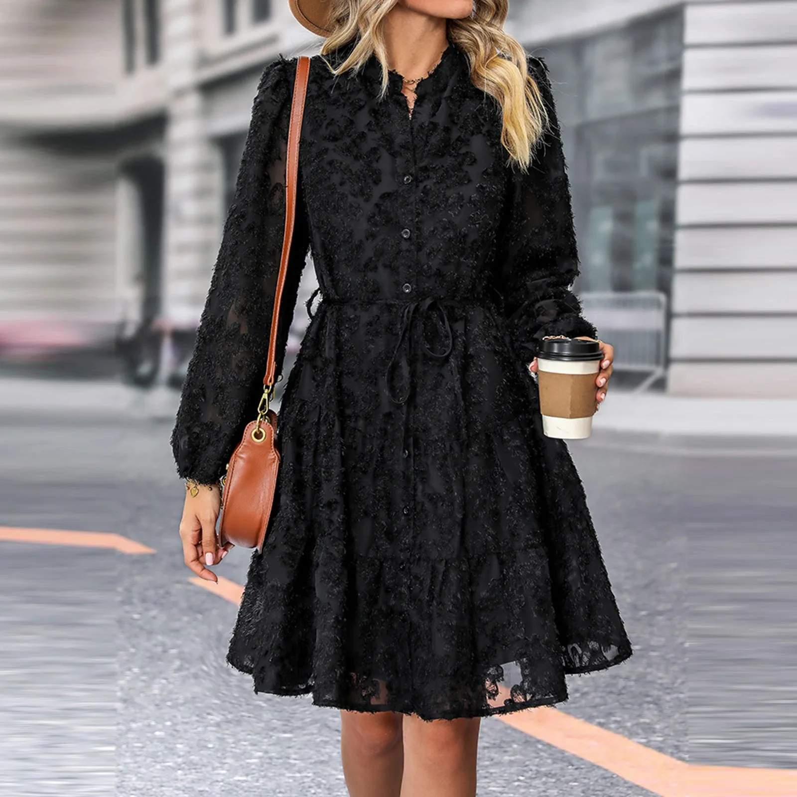 Sexy Dress With Lace Long Sleeves Shirt Dress Spring And Autumn Elegant Mini Skirt Formal Dresses For Women Teacher Dresses