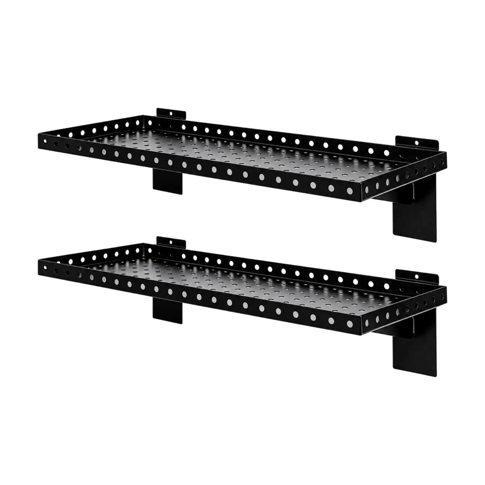 Wall Mounted Storage Rack Black Carbon Steel Perforated Grooved Panel Shelf with Raised Front Rim for Tools Home Garage Use