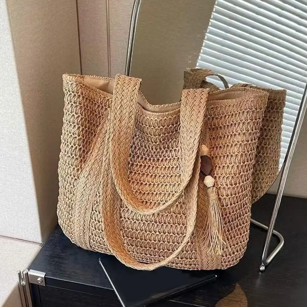 Woven Shoulder Bag, Large Capacity Tote Bag, Commuter Shoulder Bag, Summer Beach Tote, Purse for Women Vacation Street Work
