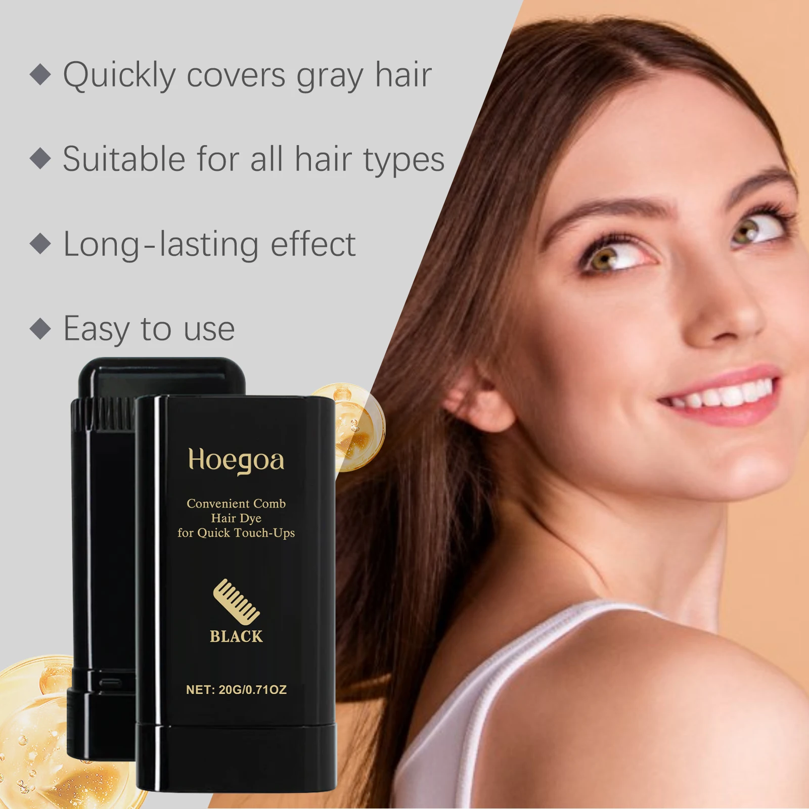 2in1 Hair Dye Stick with Comb Temporary Hair Color Stick Washable Long Lasting Cover White Gray Hair Conceal Root Beard Hair Dye