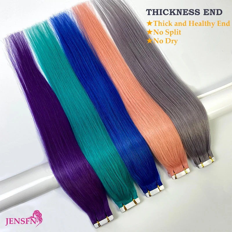 JENSFN-extensiones de cabello humano liso para mujer, Color azul, rosa, morado, gris, 20 pulgadas