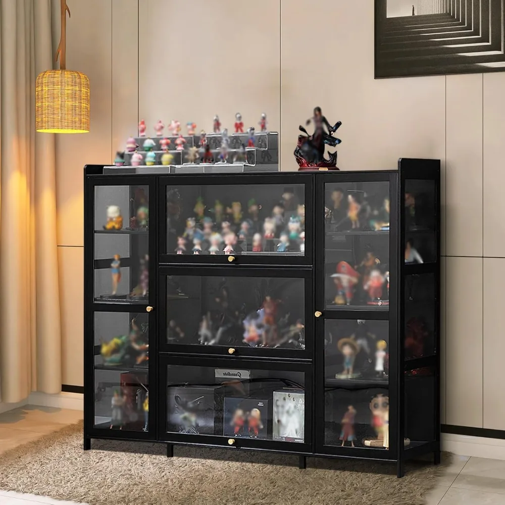 

Black Display Cabinet 53.15in Acrylic Display Case Clear Showcase for Collection with Shelves for Figures Collectibles Office