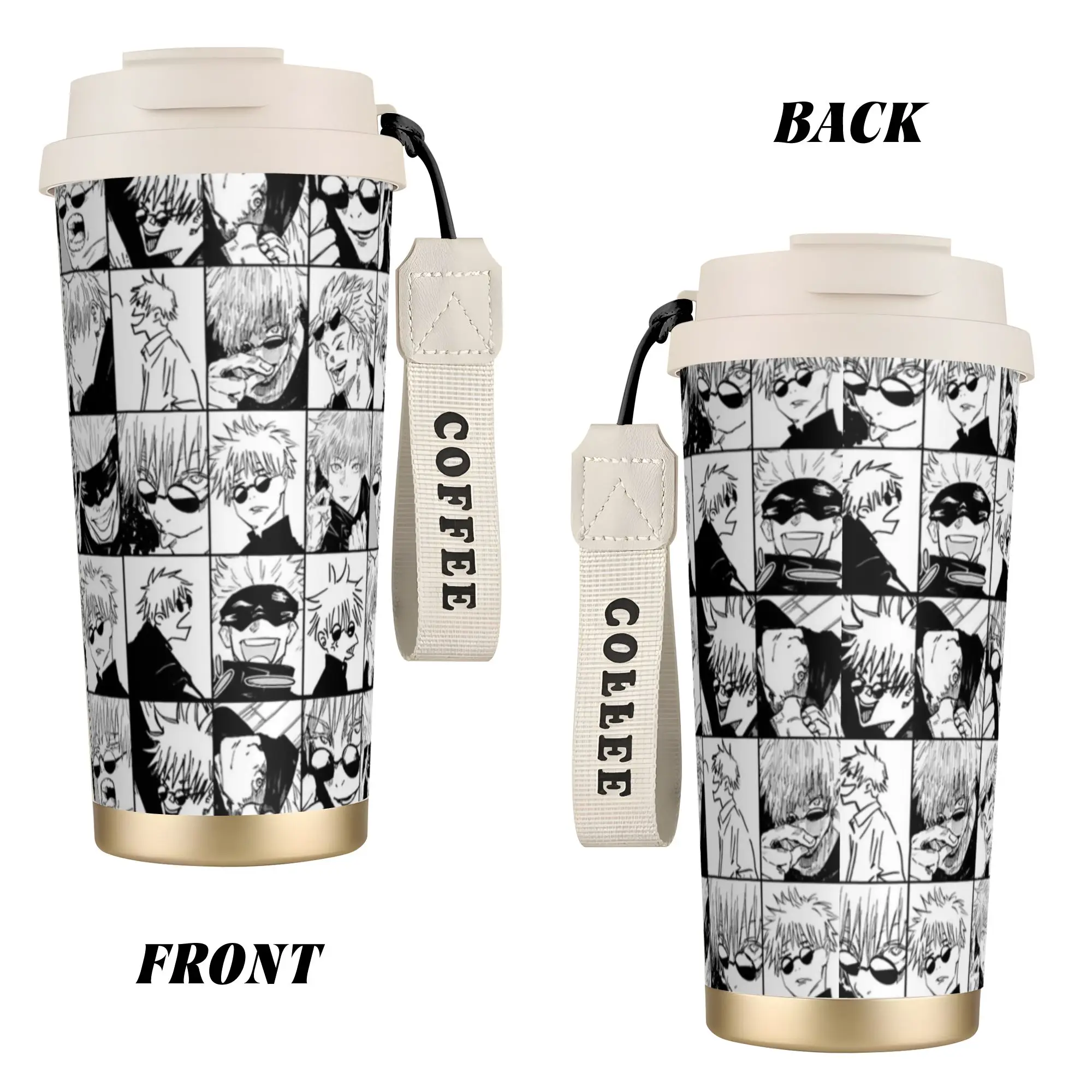 Gojo Satoru Manga Collage Stainless Steel Coffee Cup Anime Jujutsu Kaisen Thermal Cup Outdoor Mug 16oz