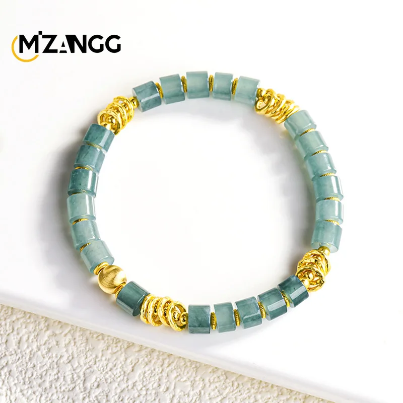 

High-end Natural Jadeite Blue Water Bucket-shaped Bracelet S925 Silver Set with Ice Jade Fashion Women's Hand Accessory Jewelry