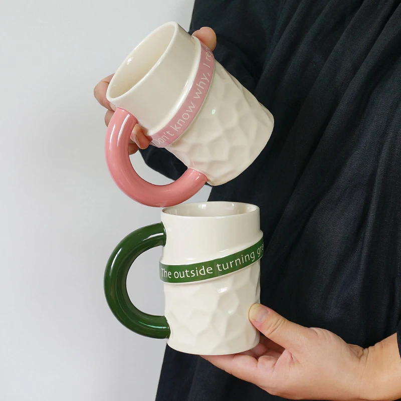 

Скандинавские винтажные креативные керамические кружки, бытовые чашки для завтрака, кофе, молока, буквенные узоры, простая чашка высокого качества