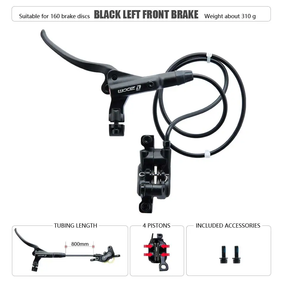 ZOOM HB-876 4-Kolben-Klapp-Mountainbike-Scheiben-Hydraulikbremsen-Set vorne 800 hinten 1400 mm MTB-Fahrradkrämpfe rot Fahrradteile