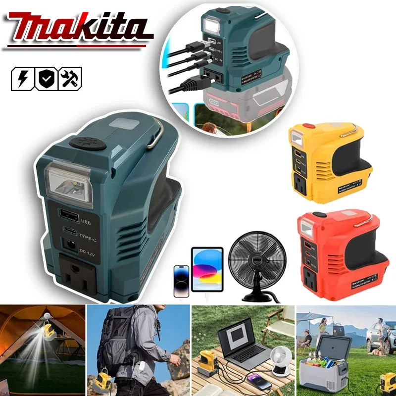 

Инверторная электростанция Makita 110V-120V-220V для аккумуляторов Milwaukee/Dewalt 18V, 180W, с LED-подсветкой, для кемпинга и использования на открытом воздухе, адаптер питания, инструмент для кемпинга.