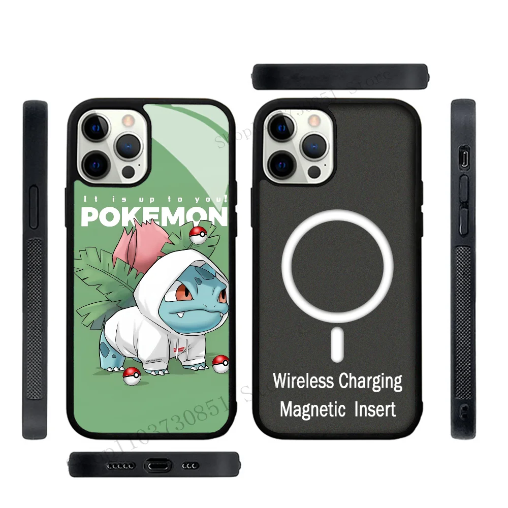 Anime P-Pokemon Bulbasaur Phone Case Strong Magnetic For IPhone 15 14 13 Pro Max 11 12 Mini Alex Mirror For Magsafe