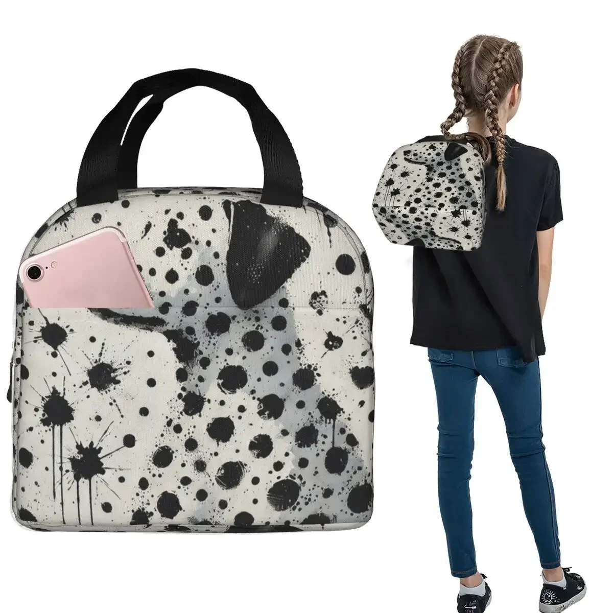 Dalmatian Dreamscape A Splash Of Spots Insulated Lunch Bag for Women Kids Leakproof Food Boxes Thermal Lunch Box Tote