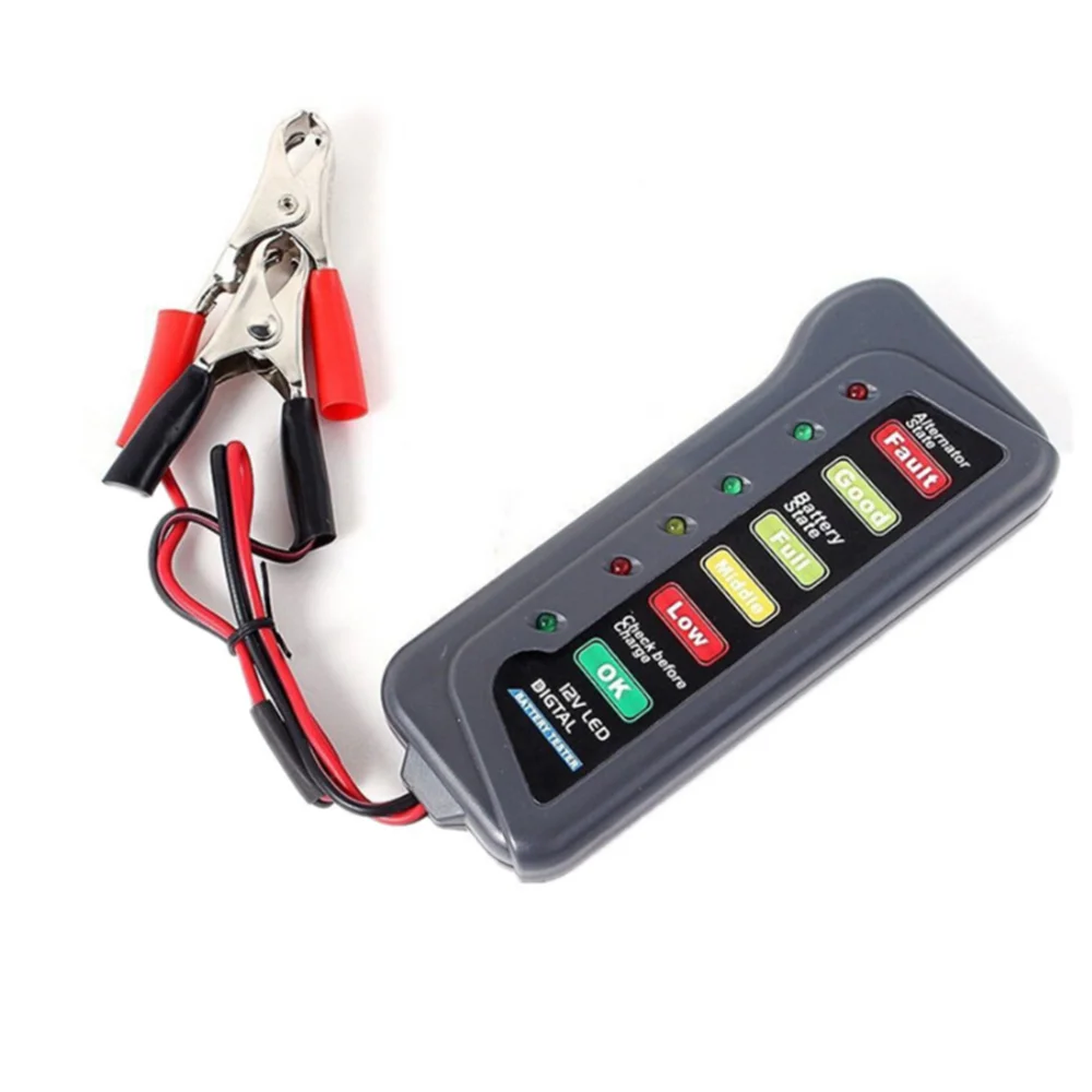 12V Battery Tester Digital Alternator Tester 6 LED For Lights Detect Display Auto Diagnostic Tool For Car Motorcycle