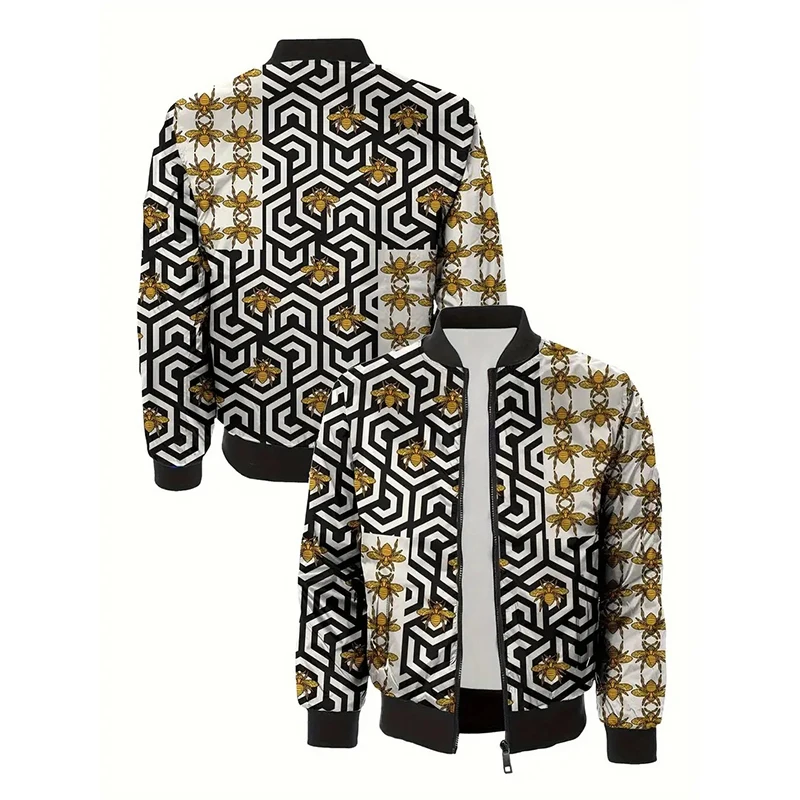Osobowość 3D Print Kurtka męska Harajuku Streetwear Stójka Kurtki z długim rękawem Oczy Gwiazdy Hip Hop Grafika Jesienny płaszcz
