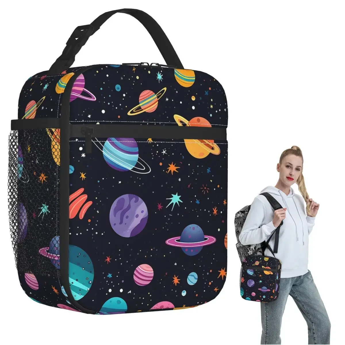 Solar System Space Planets Universe Insulated Lunch Bag for Women Kids Portable Food Boxes Thermal Lunch Box Tote