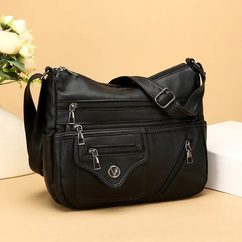 2024 New Shoulder Messenger Bag PU Waterproof Large Capacity Leisure Bag Internet Celebrity Same