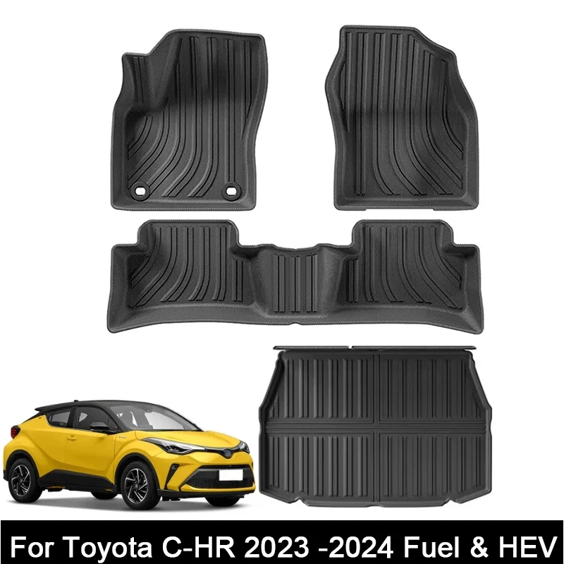 

for Toyota C-HR 2024 2023 TPE Floor Mats Trunk Mat LHD 3D All-Weather Waterproof Cargo Liner Black
