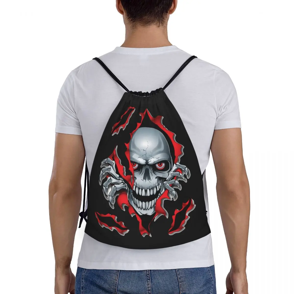 Custom Rip Skull Trekkoord Rugzak Tassen Vrouwen Mannen Lichtgewicht Gothic Skelet Gym Sport Sackpack Zakken Om Te Winkelen