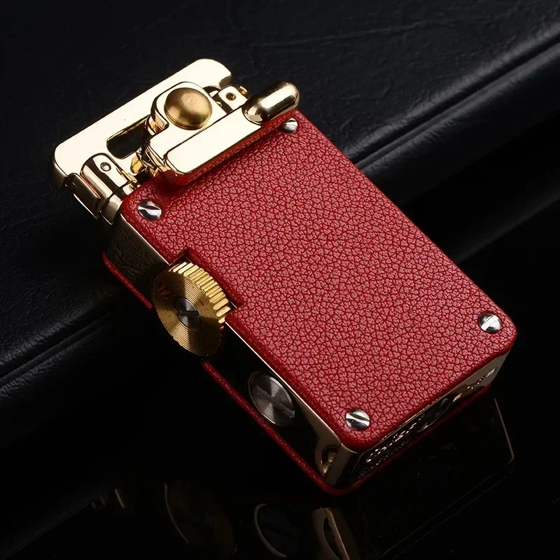 

CHIEF Metal Retro Grinding Wheel Windproof Rocker Arm Kerosene Lighter Classic Engraved Leather Personalized Gift For Boyfriend