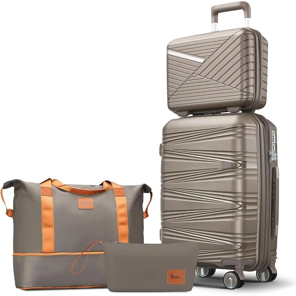 

20 Inch Expandable Hardshell Carry-On Suitcase with Spinner Wheels, TSA Lock, Set Includes Cosmetic Case, Tote, Toiletry Bag - C