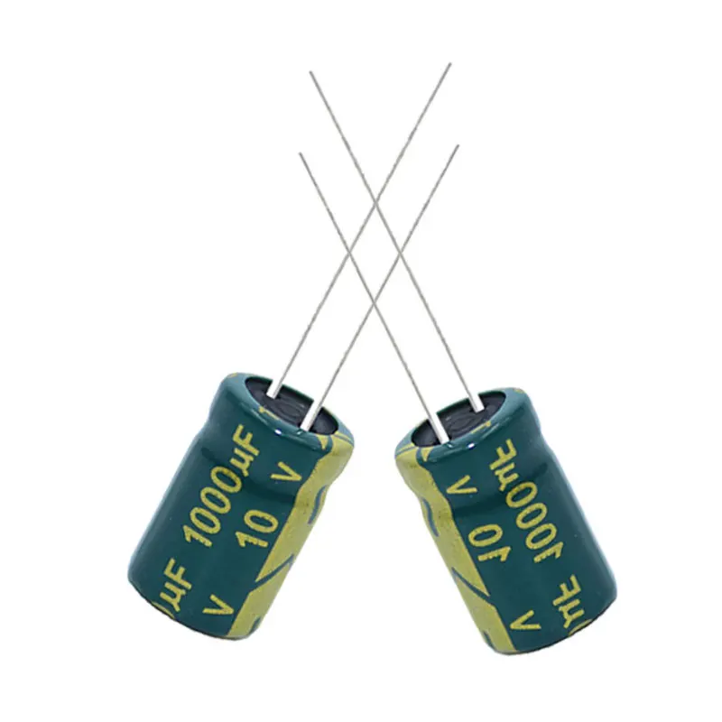 10pcs 10V1000UF Direct Inserted Aluminum Electrolytic Capacitors Green Gold High Frequency Low Resistance 8*12mm 1000UF/10V