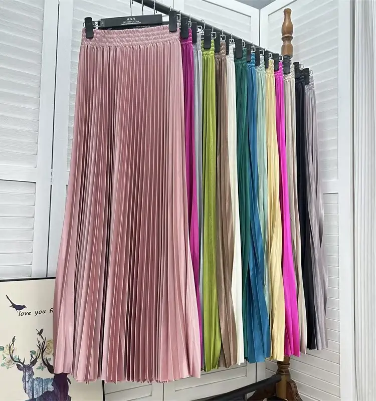

Ele Gentle High Waist A-Line Pleated Long Skirt Slimming Versatile Midi Skirt Faionable Summer Women's Clothing