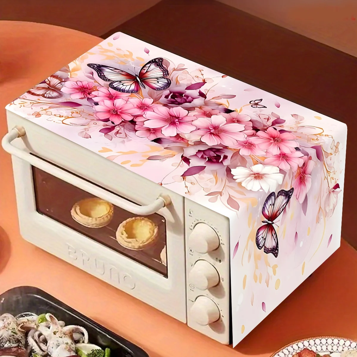 35x85cm Pink Purple Flowers Microwave Dust Cover Floral Butt