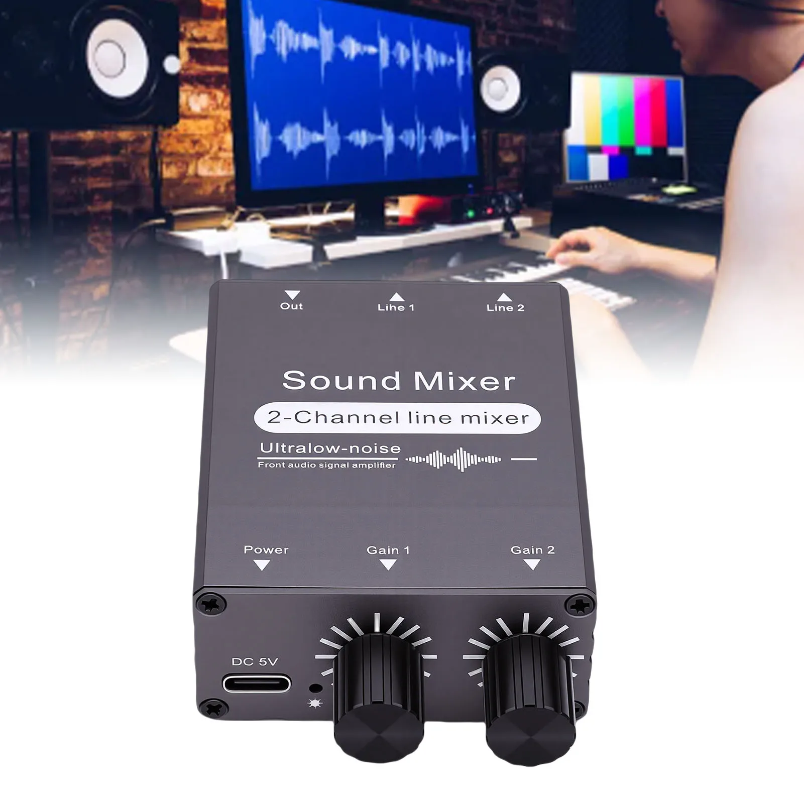 2 Channel Mixer 2 Channel Mixer 2 in 1 Out 3.5mm Sound Mixing Switcher with Dual Volume Control for Computers Headphones