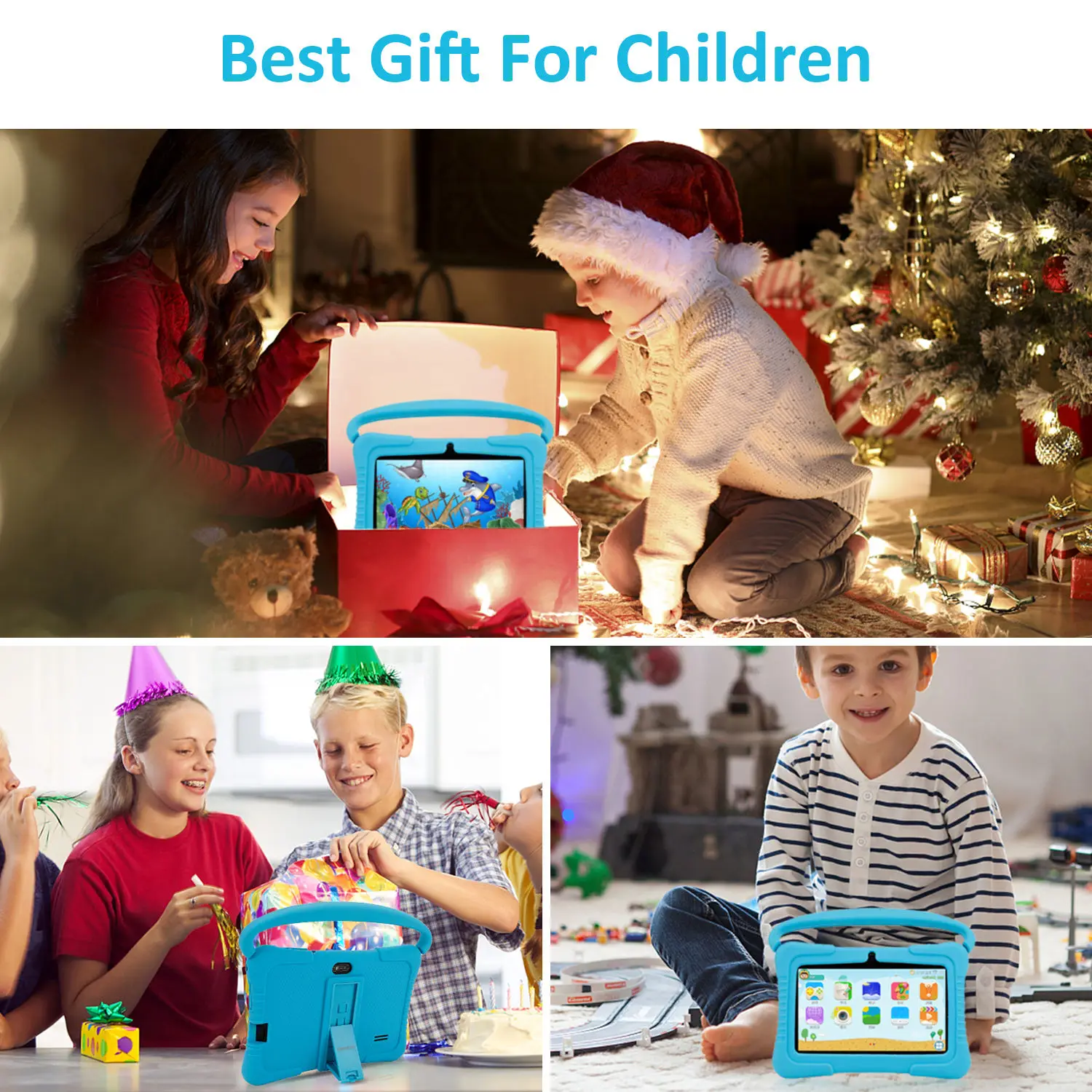Tablette Android 12 pour enfants, 7 pouces, Wifi, 2 + 32 go, jouets éducatifs d'apprentissage, double caméra, cadeaux pour garçons et filles