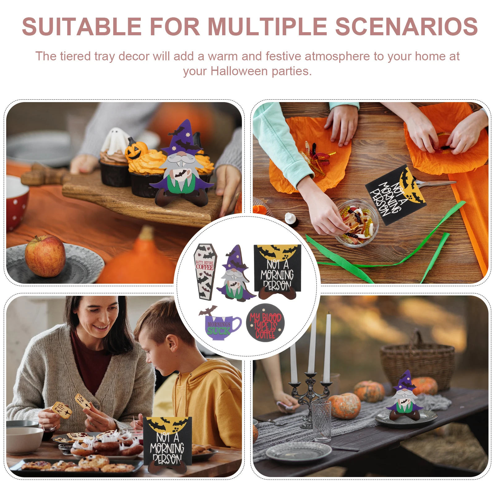 

Halloween Bat Wooden Tiered Tray Decorations Fall Home Kitchen Table Top Party DIY Decor Halloween Wood Signs Pieces