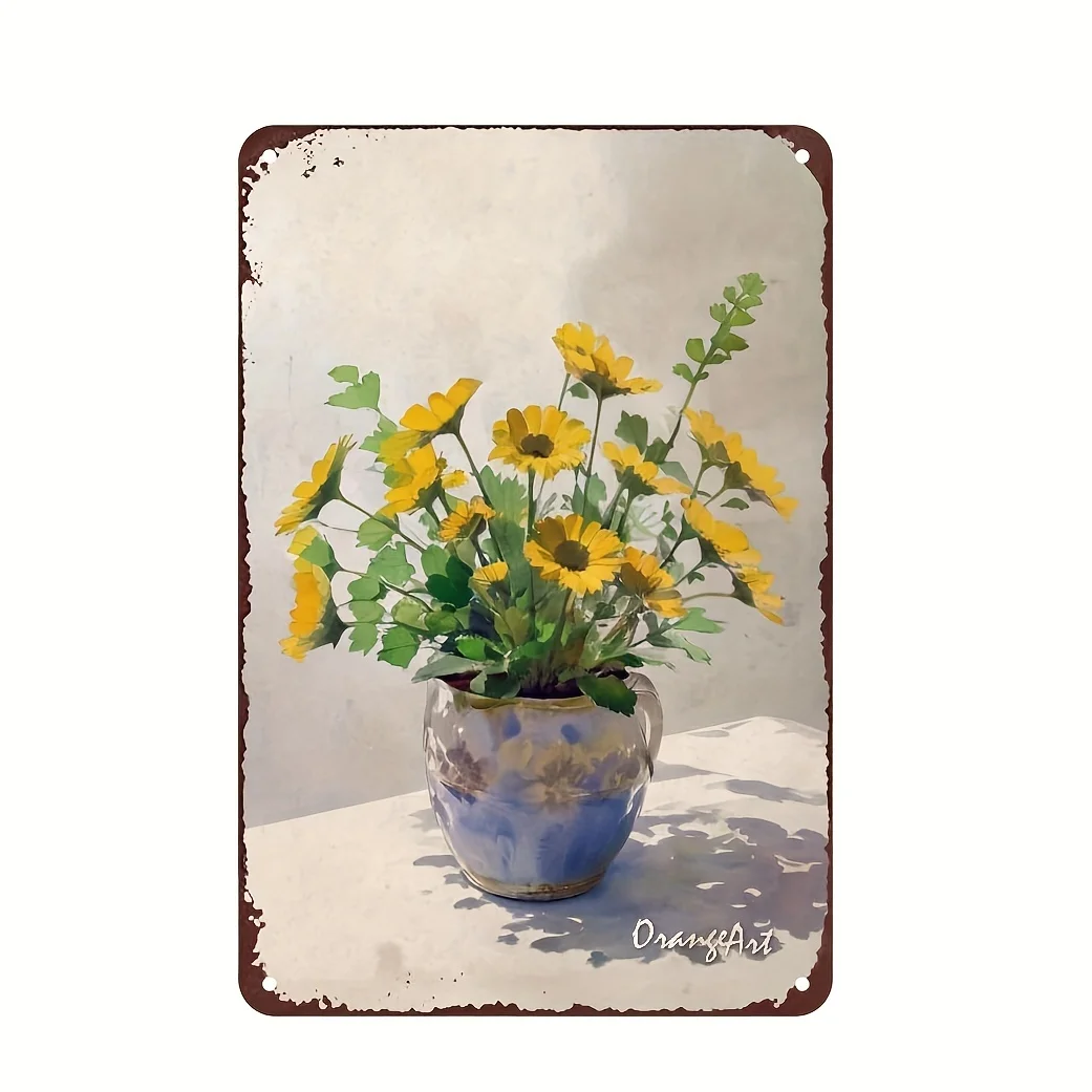 Letrero de estaño de metal con ramo floral vintage, 20,32x30,48 cm, decoración rústica para pared, uso duradero en interiores/exteriores para el hogar, jardín, cocina y