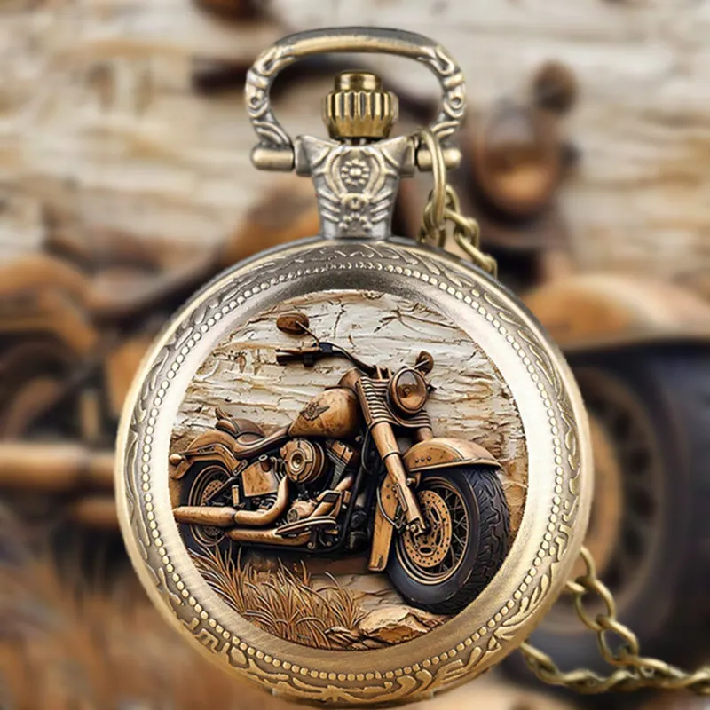 Creative Vintage Motorbike Pocket Watch Exquisite Clock With Necklace Chain Retro Bronze Cowboy Masculino Relogio Best Gift