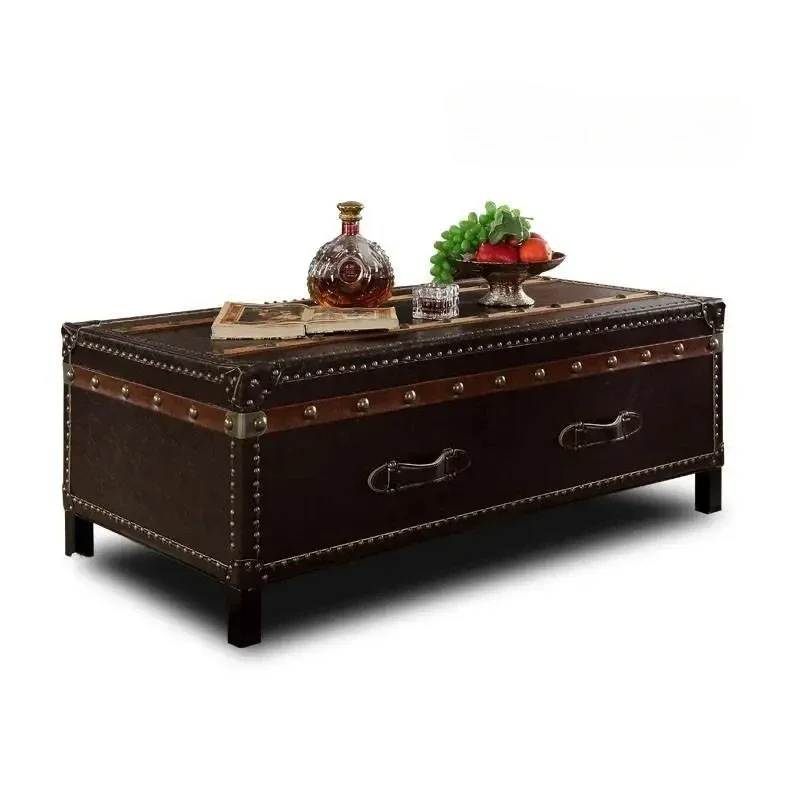 

Кофейный столик в средневековом стиле из кожи, в американском деревенском ретро-стиле, из кожи с масляным воском, с заклепками