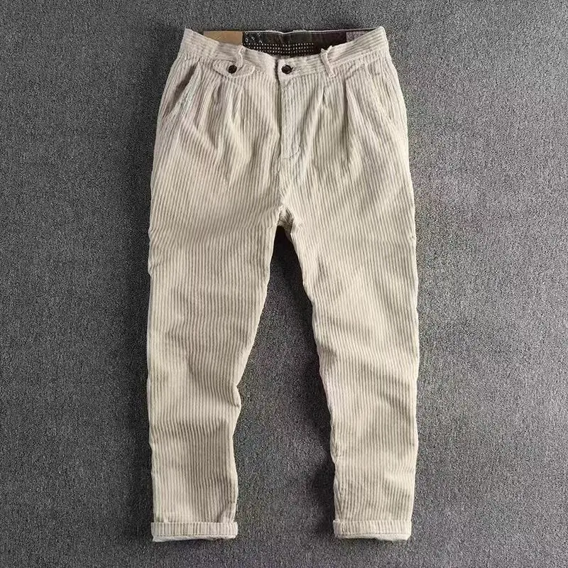 Retro Washed Heavyweight Corduroy Men's Casual Pants Loose Fit American Style Long Trousers Straight Leg All Seasons  Color
