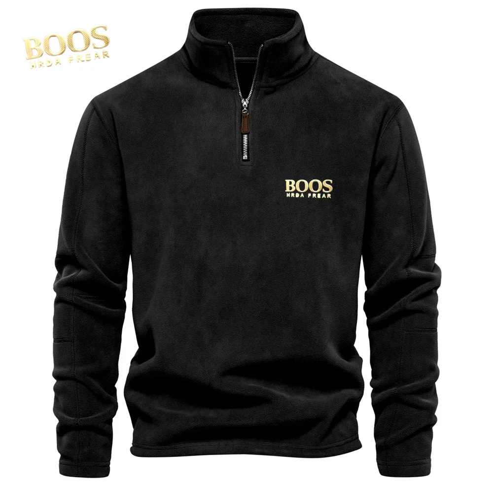 Chaqueta gruesa de lana cálida con logotipo dorado de calidad para hombre, jersey con cuello con cremallera, sudadera para hombre, chaquetas de concha suave para hombre