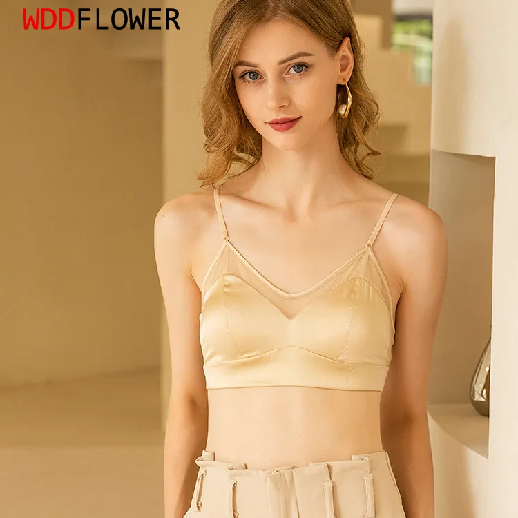 100% Mulberry Silk Lining with satin silk surface Thin Type Comfortable Wireless Wire Free Bra Bralette Size M L XL TG1280