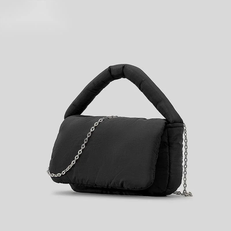 Women\'s Fashion Shoulder Bag Sewing Design Minimalist Handbag Down Cotton Solid Color Zipper Women\'s Storage Bag New Trend Purse