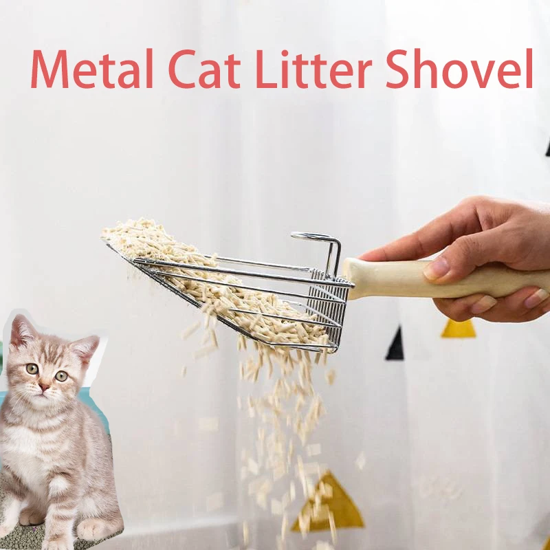 Pet Cleaning Tools Stainless Steel Cat Litter Scoop With Wood Handle Pet Poop Shovel Cat Sand Shovel Pet Cat Supplies