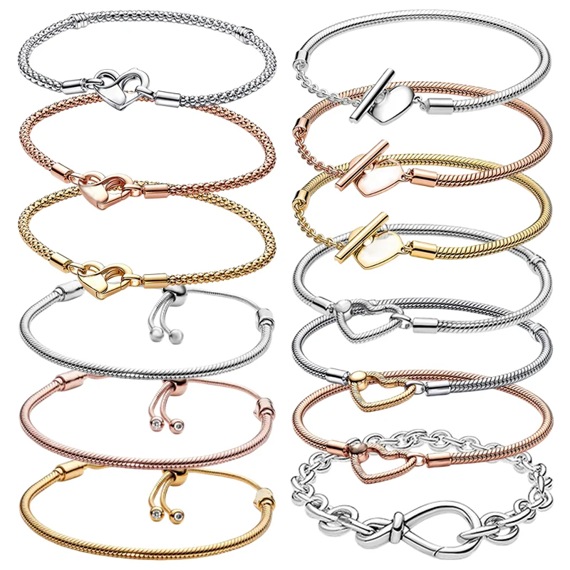Hot selling 925 silver women's bracelet with heart T-shaped buckle and adjustable logo bracelet, fashionable DIY jewelry gift
