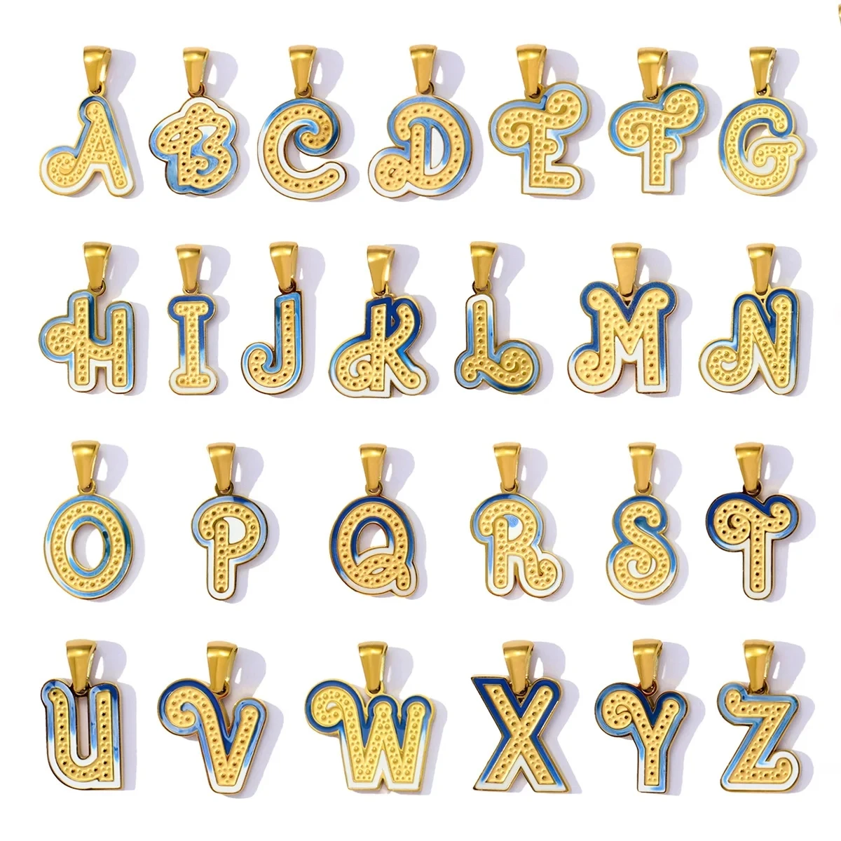10-26pcs, Gradient Blue Color Stainless Steel A-Z Alphabet DIY Charms Letter Necklace Pendants Never Fade Women Jewelry