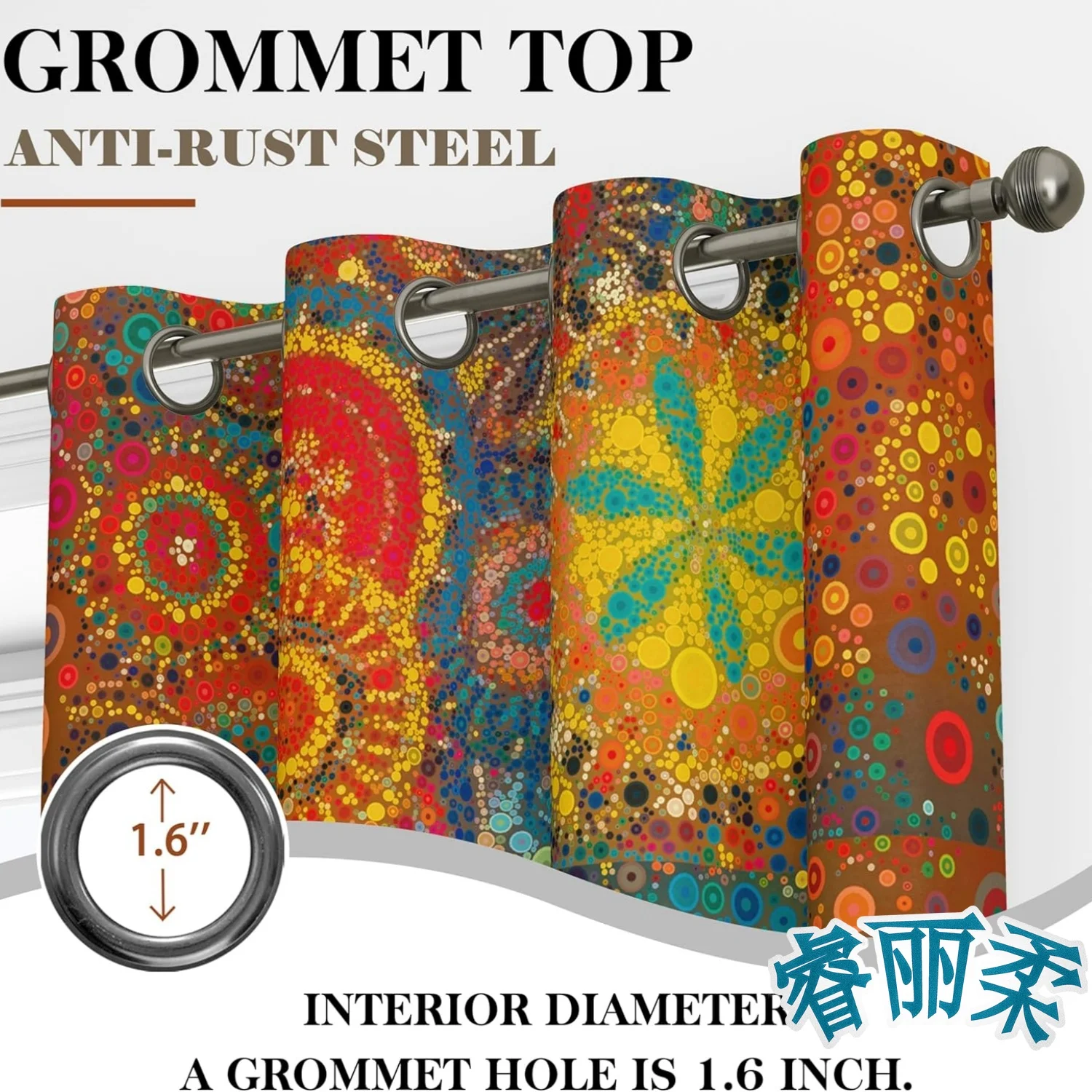 2 Pack Boho Floral Blackout Curtains, Colorful Pattern, Unlined, Grommet Top, Bedroom & Living Room