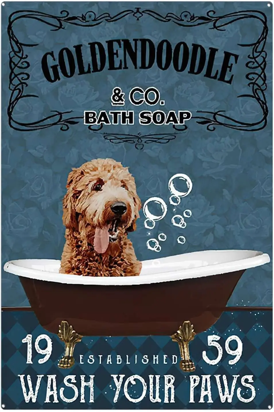 Metal Sign Goldendoodle Bath Soap Wash Your Paws Sign Vintage Signs Retro Aluminum Tin Sign for Kitchen Home Office Bar Cafe Dec