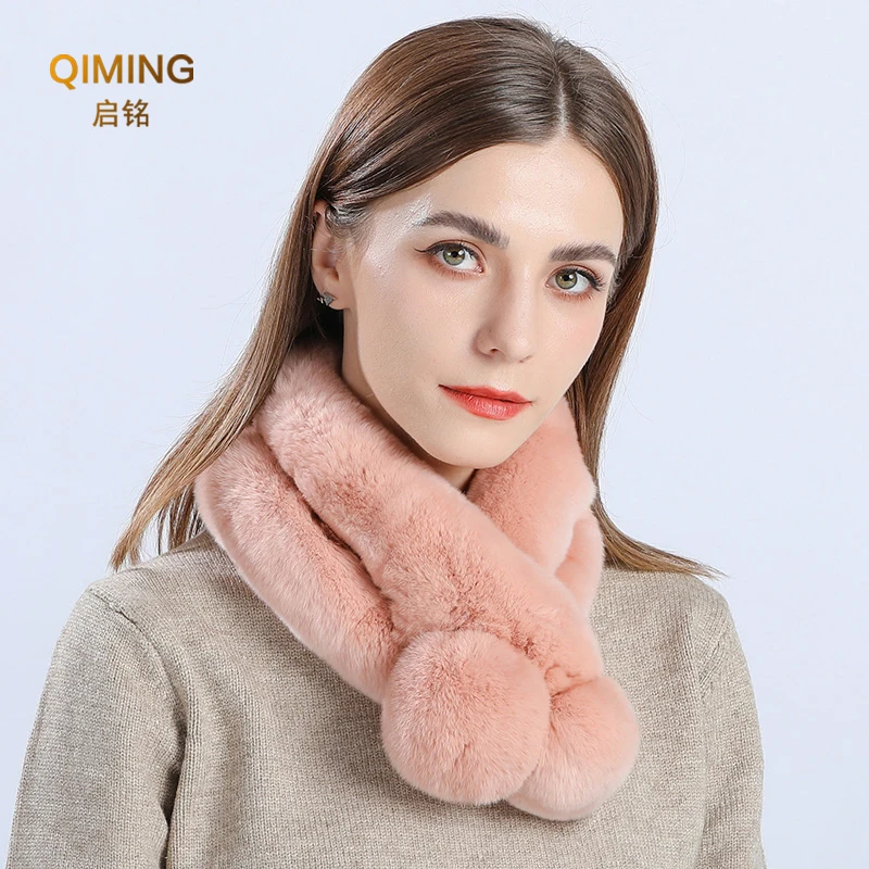 

Winter Real Fur Scarf Women Fluffy Warm Shawl Weave Collar Scarfs For Ladies Luxury Scarves Furry Rabbit Fur Neckerchief Muffler