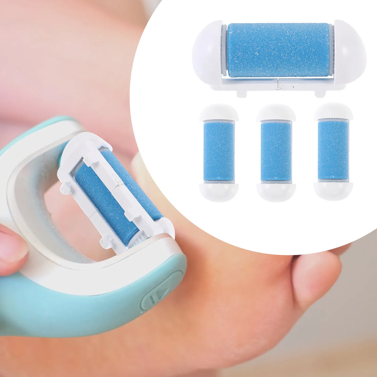 

4 сменных роликовых насадки синего цвета для электрического прибора для ухода за ногами, удаления мозолей и огрубевшей кожи, пилка для пяток