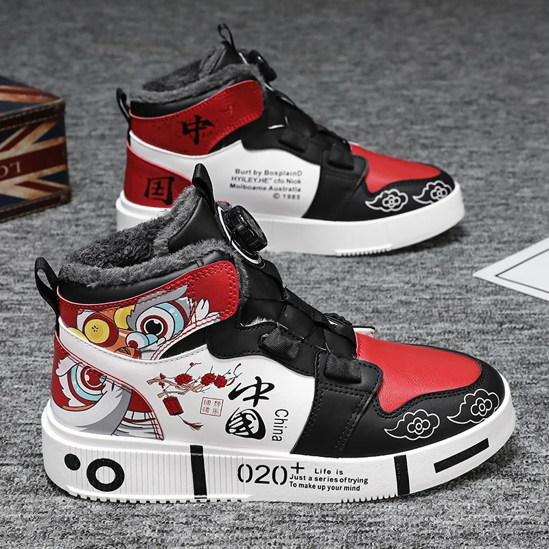 

High Top Outdoor Wear-resistant PU Leather Footwear 2025 Winter New Men's Casual Shoes Fashion Ankle Boots Non-slip Men Sneakers