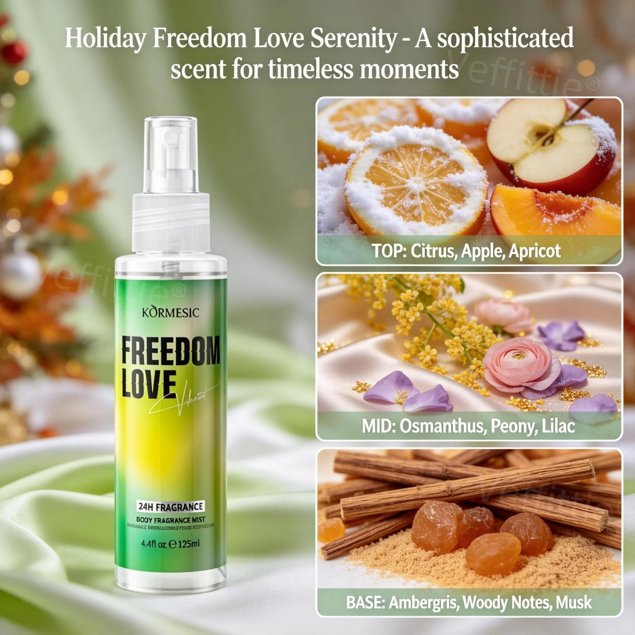 

Cozy Citrus Ease 125ml Unisex Body Mist, Apple Apricot Aroma, Osmanthus Peony, Woody Musk, Home Daily Gift