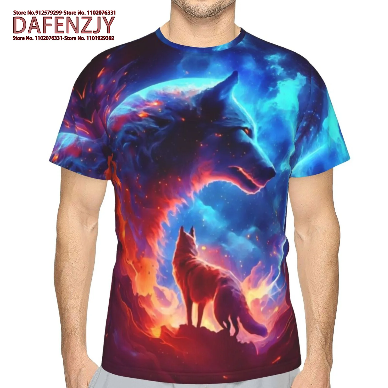 

Camiseta Retro de lobo azul para hombre,Top de manga corta con estampado de animales en 3D,camiseta informal de