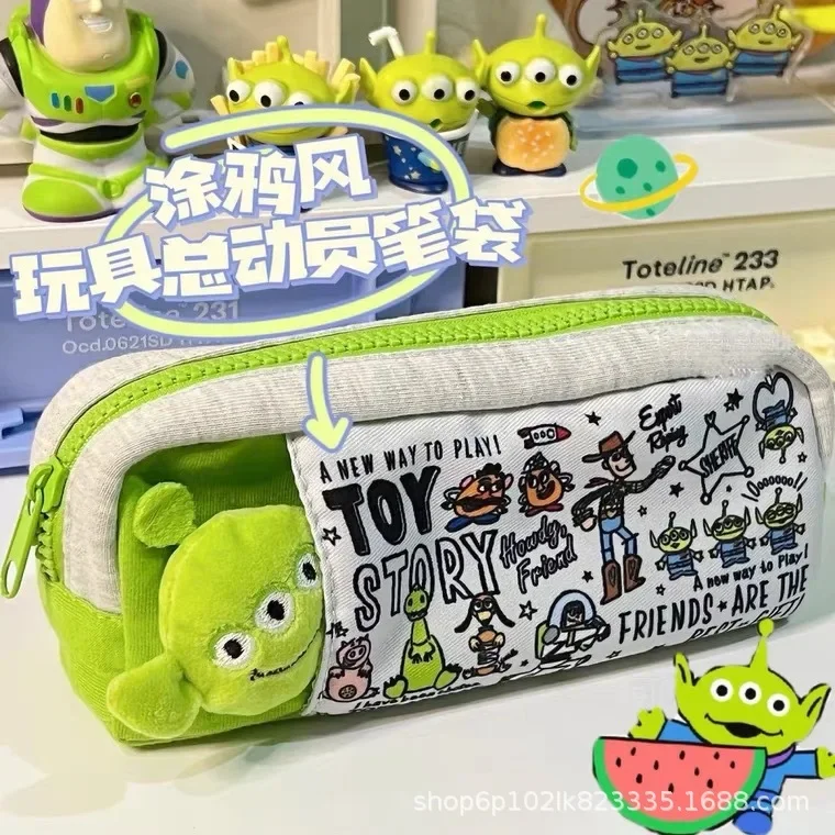 

Disney Three-Eyed Toy Story Green Gray Doll Pen Bag Cute Middle and High School Student Stationery Storage Bag Pencil Box