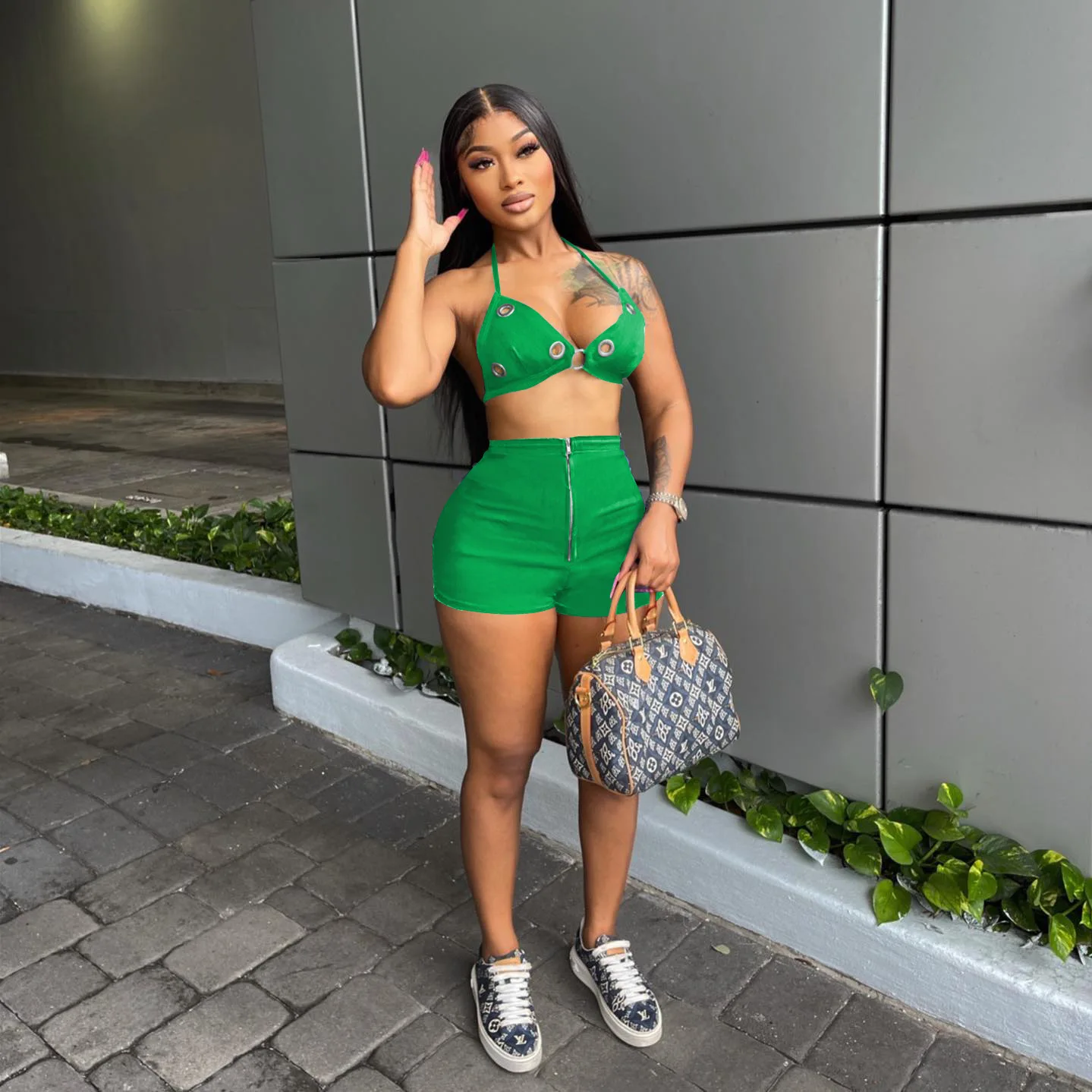 Crop Bikini Top 2 Piece Short Pant Set Outfits Tracksuit 2023 Women Clothes Summer Sexy Y2K Streetwear Two Piece Biker Short Set