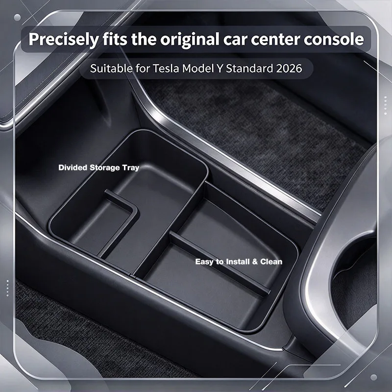 For Tesla Model Y Standard 2026 Center Console Lower Storage Tray Divided Organizer Box Car Interior Modification Accessories