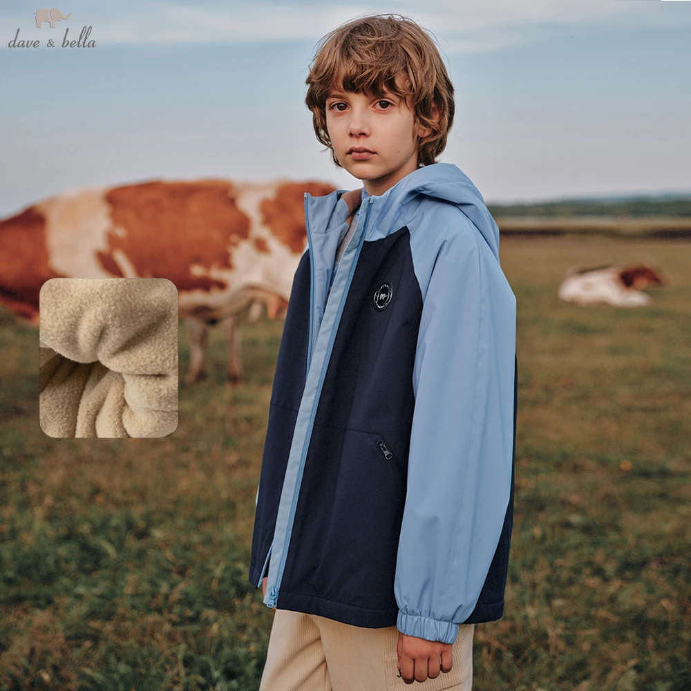 Dave Bella Boys Fleece-lined Hooded Coats Winter Warm Plush Jackets Children Thicken Outdoors Outwear Clothes DK4264015