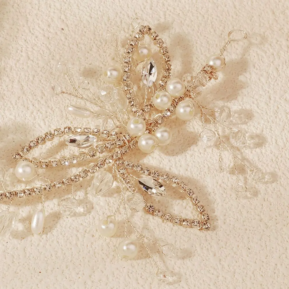 عصابة رأس أنيقة لحفلات الزفاف من حجر الراين على شكل ورقة شجر متألقة على شكل زهرة مشط شعر ذهبي/فضي خفيف الوزن للفتيات #1