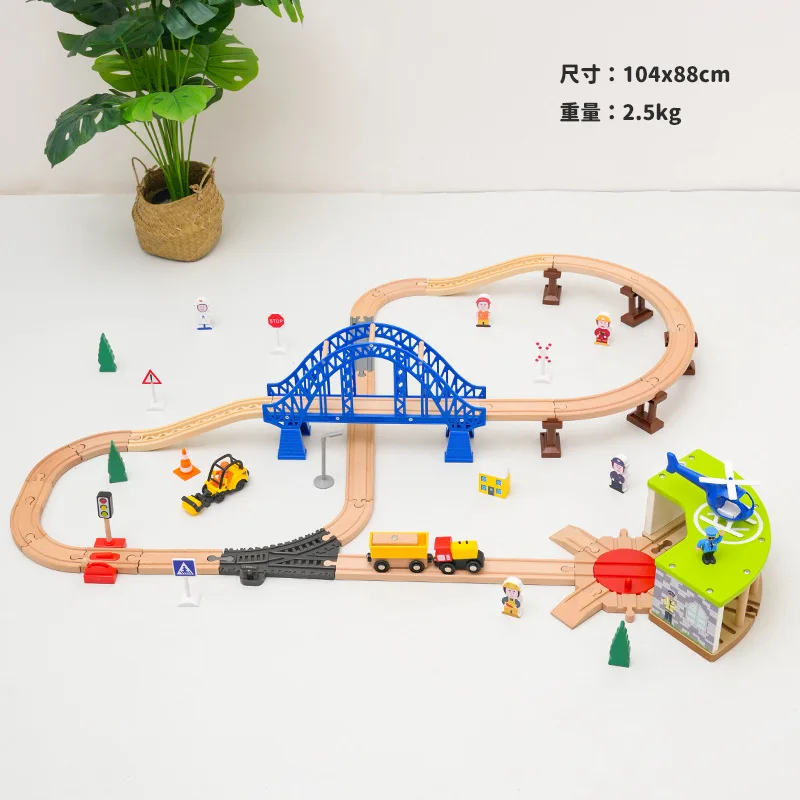 Drewniany zestaw kolejowy z spiralną torową orbitą, elektryczny pociąg magnetyczny, pasuje do wszystkich marek drewnianych zabawek kolejowych Pd68